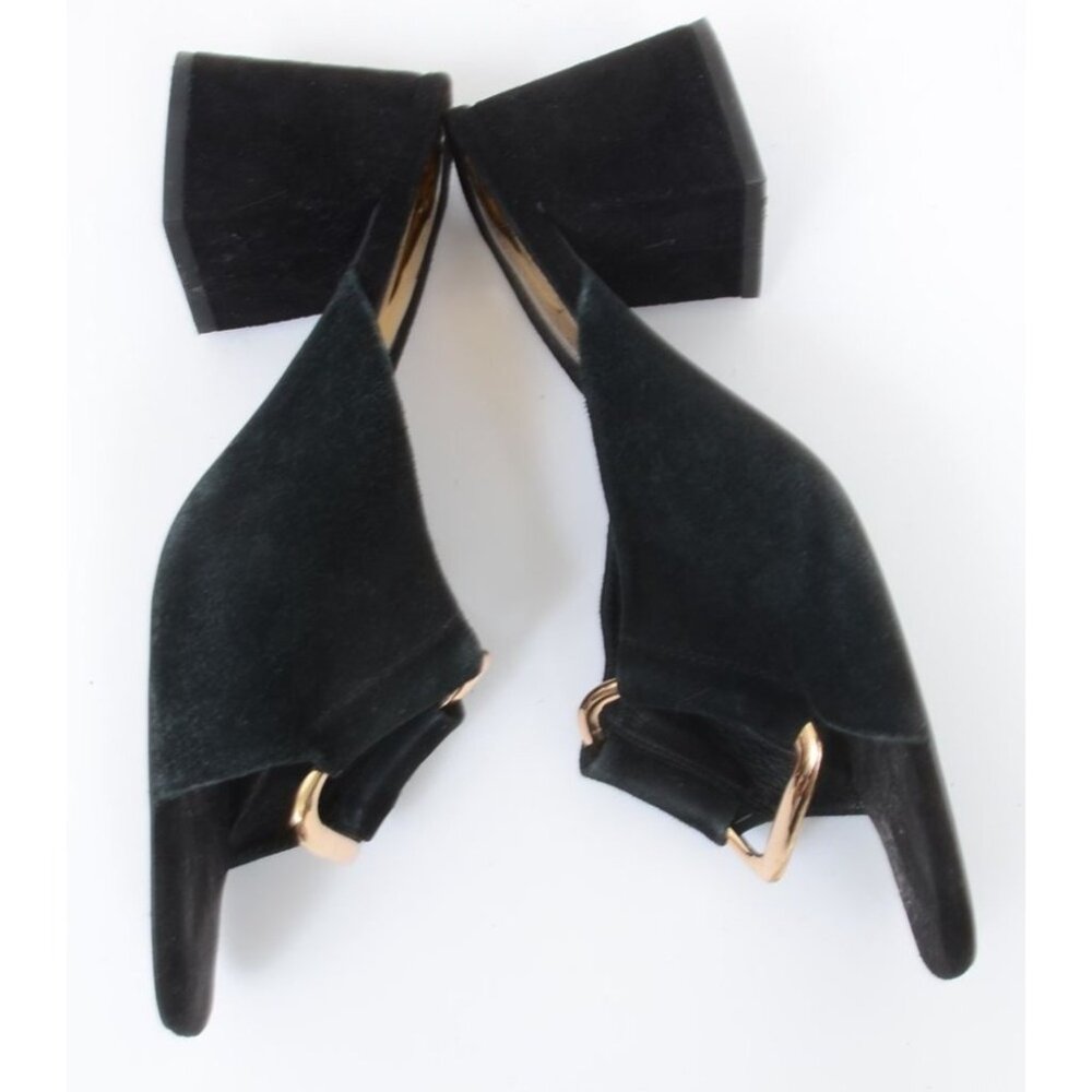 Jeffrey Campbell Women's Size 9 Black Gold Ring Chunky Heels Slide Sandal Gothic - Picture 4 of 7
